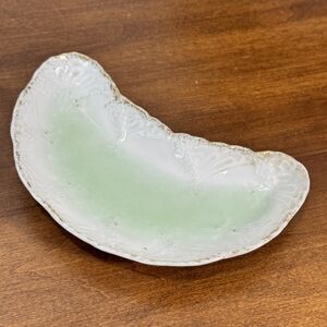 Vintage Weimar Germany Porcelain Dish White Green Gold Trim Scalloped Decorative